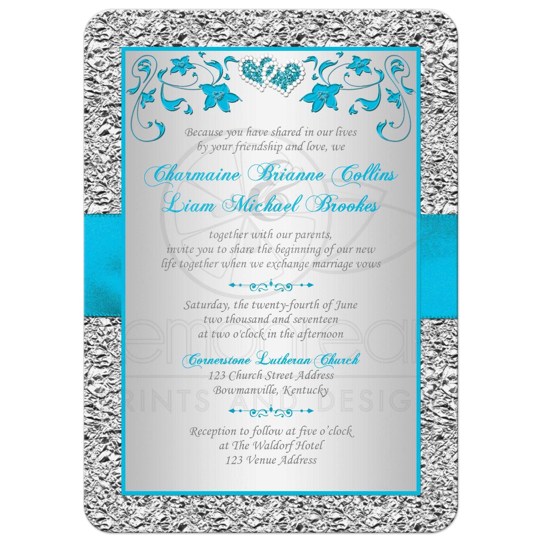 Wedding Invitations Turquoise and Silver Wedding Invitation Turquoise Silver Floral Faux
