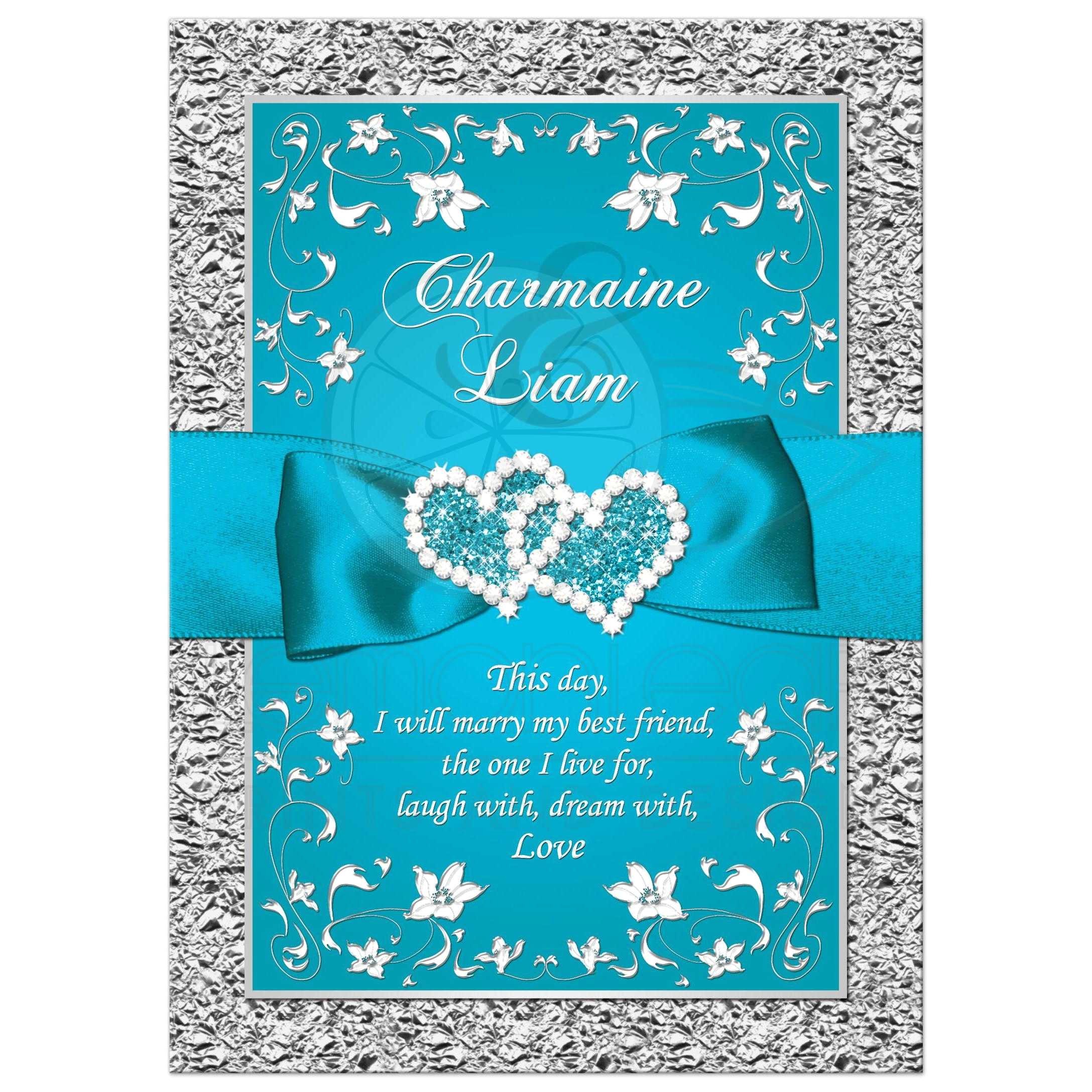 Wedding Invitations Turquoise and Silver Wedding Invitation Turquoise Silver Floral Faux