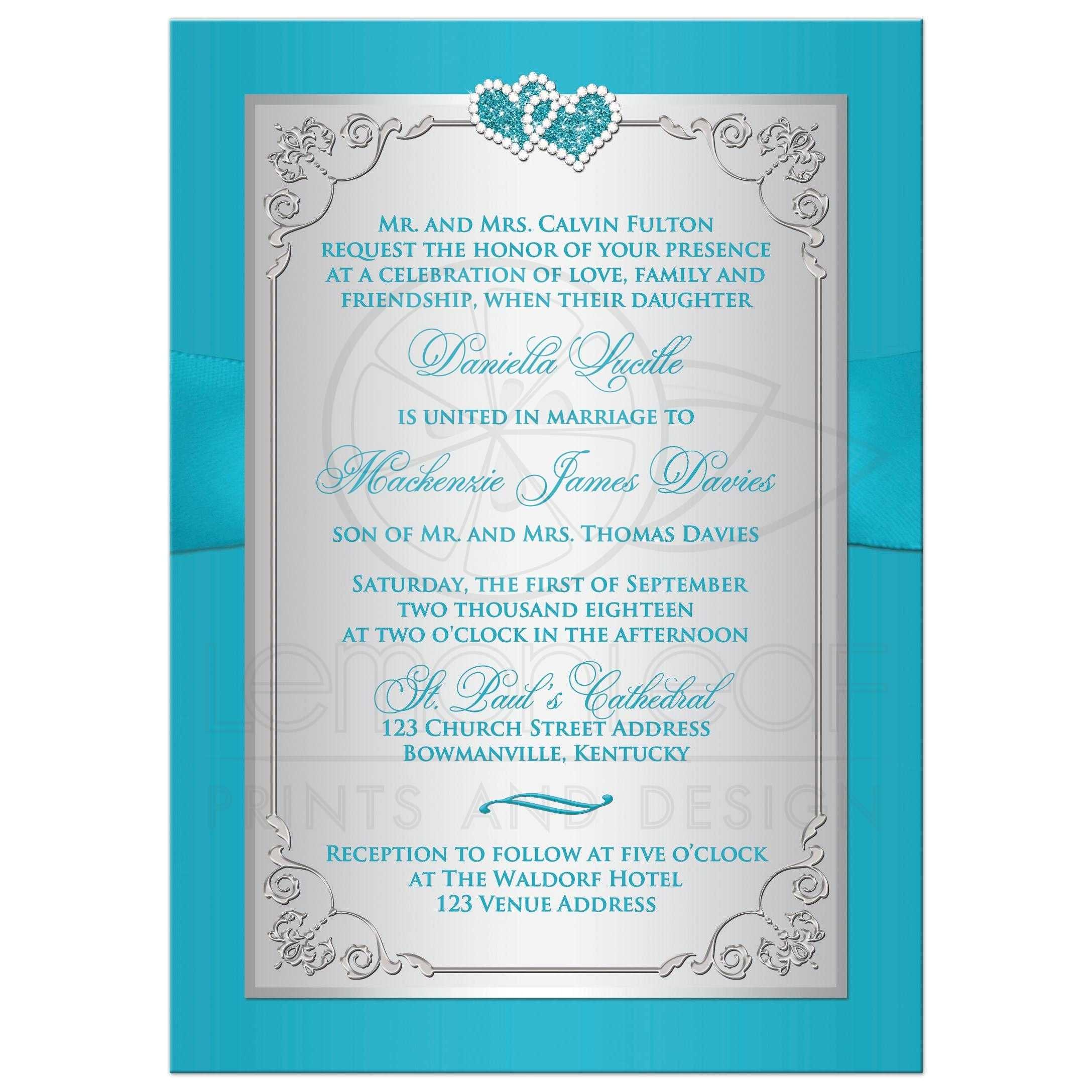 Wedding Invitations Turquoise and Silver Wedding Invitation Turquoise Silver Floral Printed