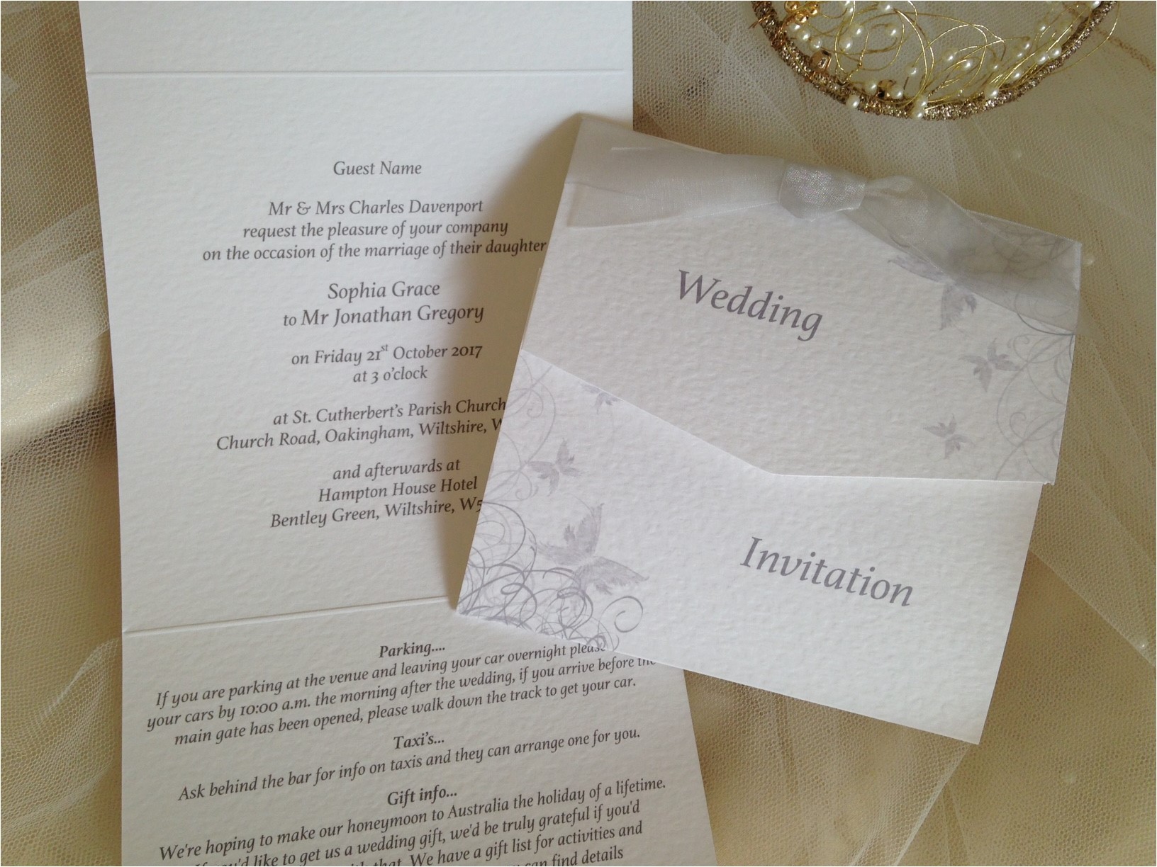 Wedding Invitations with Guest Names Printed Silver Grey butterfly Tri Fold Wedding Invitations Wedding Invitations with Guest Names Printed Silver Grey butterfly Tri Fold Wedding Invitations