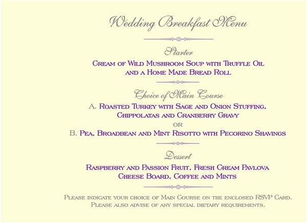 Wedding Invitations with Menu Choices Brambles Wedding Stationery Booklet Pages Menu Page