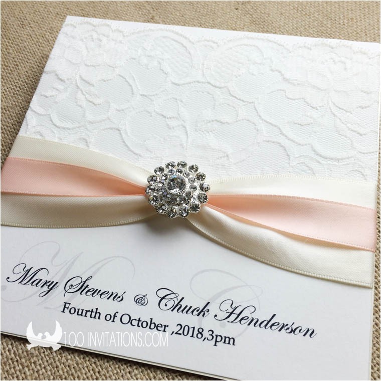 Wedding Invitations with Ribbon and Rhinestones Lace Wedding Invitations Free Shipping