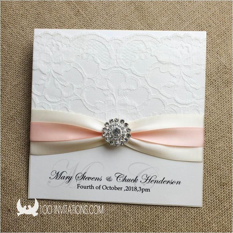 Wedding Invitations with Ribbon and Rhinestones Lace Wedding Invitations Free Shipping