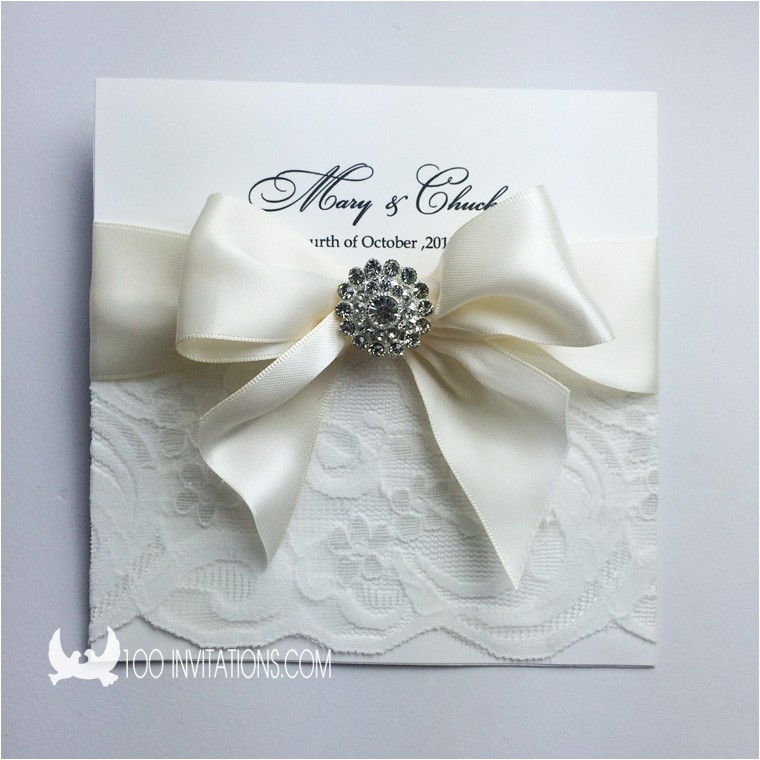 Wedding Invitations with Ribbon and Rhinestones Lace Wedding Invitations Free Shipping