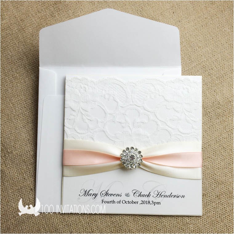 Wedding Invitations with Ribbon and Rhinestones Lace Wedding Invitations Free Shipping