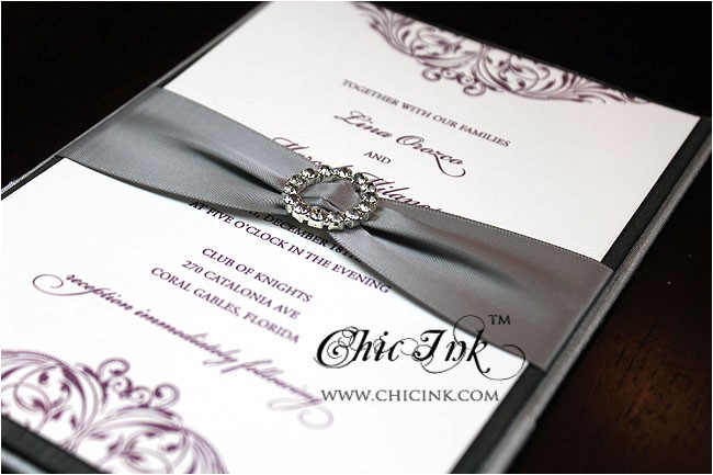 Wedding Invitations with Ribbon and Rhinestones Luxury Silk Folios for Wedding Invitations Chic Ink