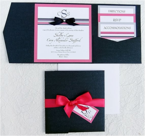 Wedding Invitations with Ribbon and Rhinestones Ribbon Rhinestone Wedding Invitation Pocket Invitation