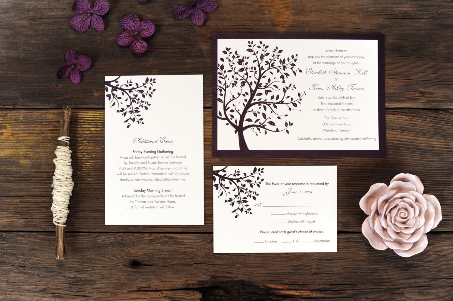 Wedding Invitations with Trees Summer Tree Wedding Invitation Breeze Purple Frame Simple