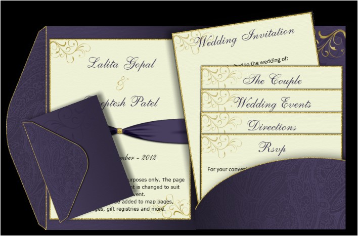 Wedding Invite Inserts Purple Gold Pocket Fold Email Wedding Invitation Templ On