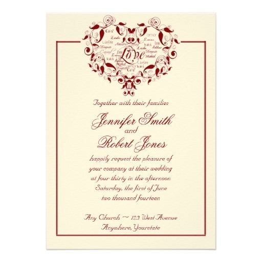 Wedding Invite Language Love In Any Language In Red Wedding Invitation Zazzle