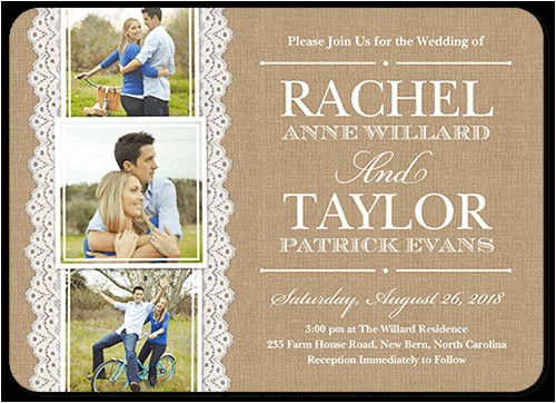 Wedding Invites with Pictures Burlap and Lace 5×7 Wedding Invitations Shutterfly