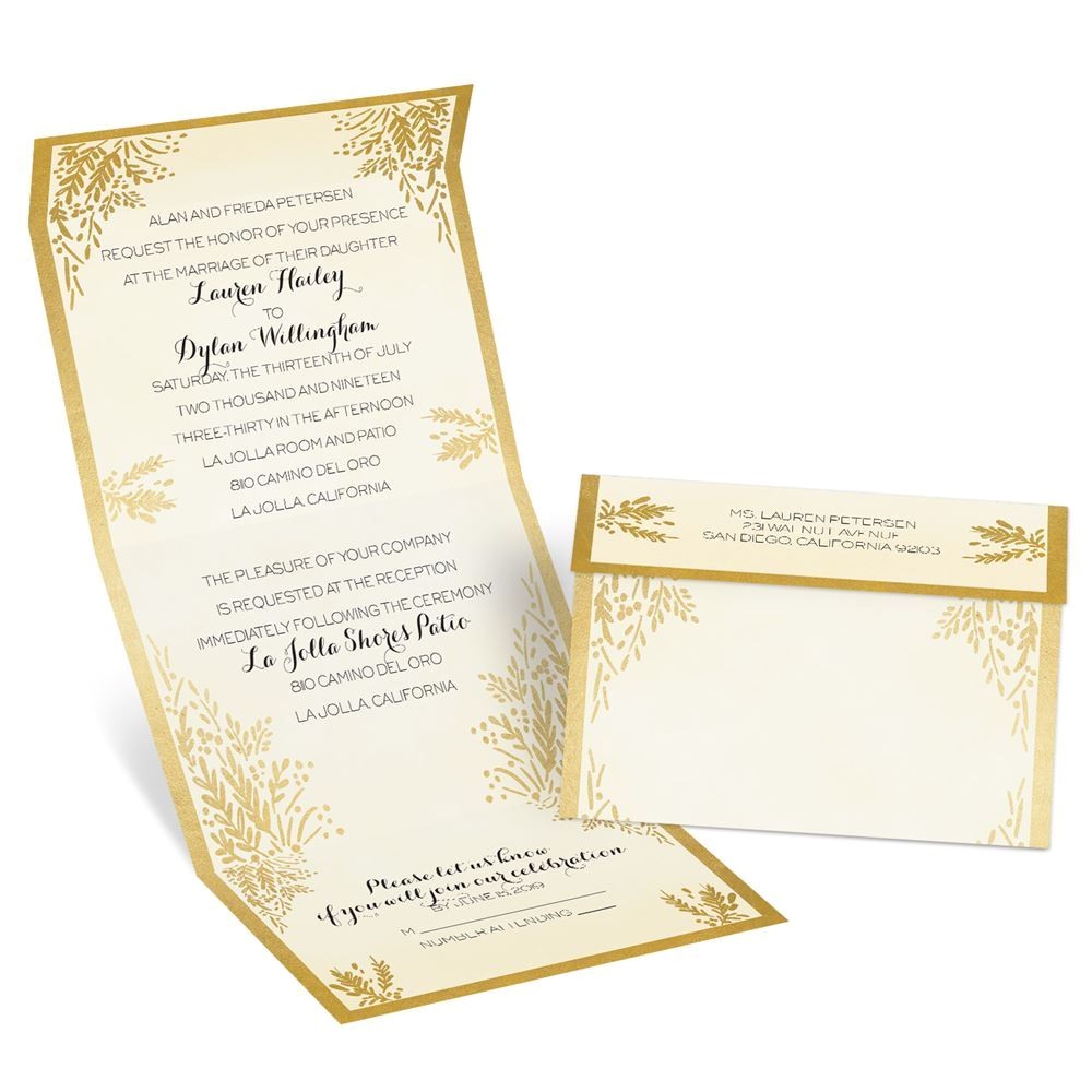 Wedding Invitions Ferns Of Gold Seal and Send Invitation Ann 39 S Bridal Bargains