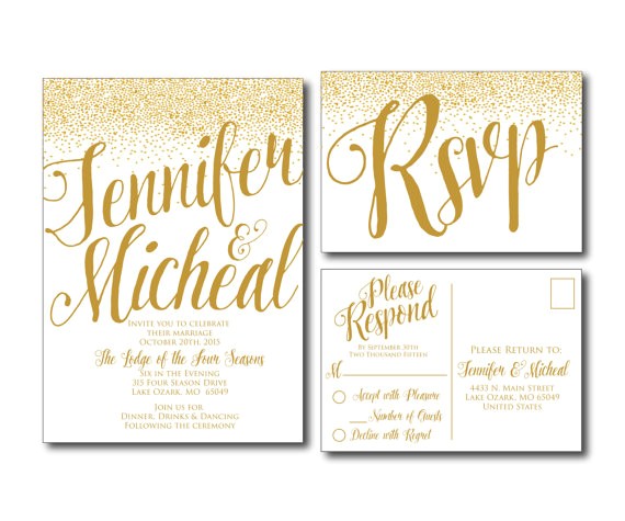 Wedding Reception Invitations with Rsvp Cards Gold Wedding Invitation Gold Sparkles Printable