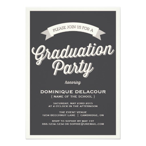 What to Say On Graduation Party Invitation Gray Retro Typography Graduation Party Invitation Zazzle