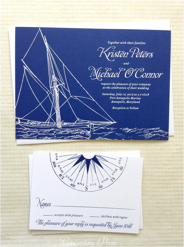 Yacht Wedding Invitation Wording Concertina Press Stationery and Invitations Yacht