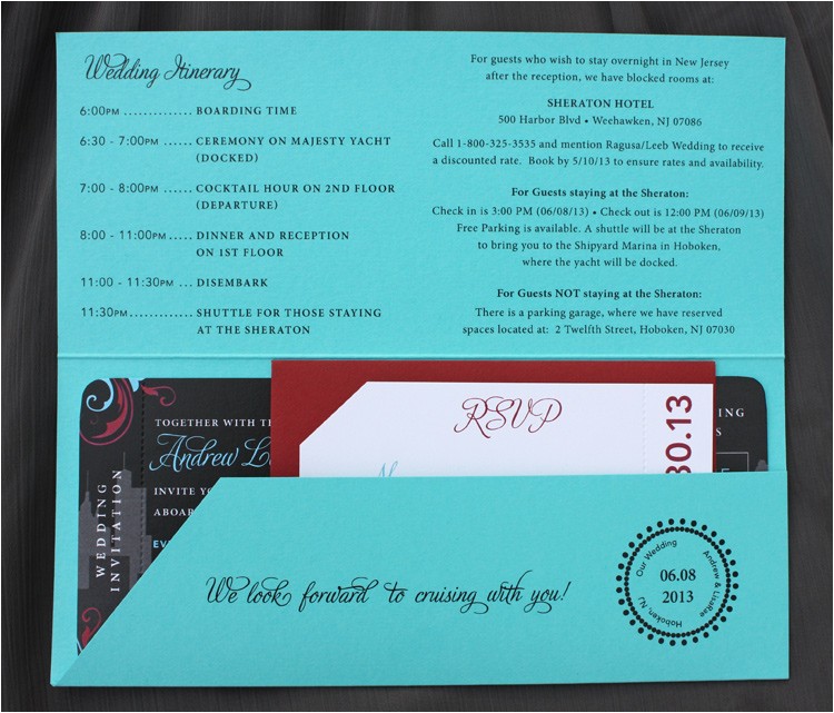 Yacht Wedding Invitation Wording Turquoise Red Black New York Swirls Yacht Cruise