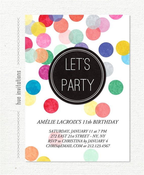 11th Birthday Party Invitations Tween Birthday Party Invitation Confetti 11th Birthday