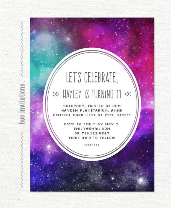 11th Birthday Party Invitations Tween Birthday Party Invitation Nebula Galaxy Girls 11th