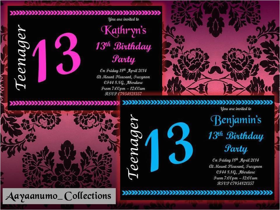 13th Girl Birthday Party Invitations 10 X Personalised Teenager 13th Boys Girls Birthday