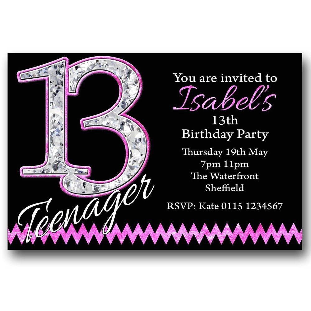 13th Girl Birthday Party Invitations Personalised Boys Girls Teenager 13th Birthday Party