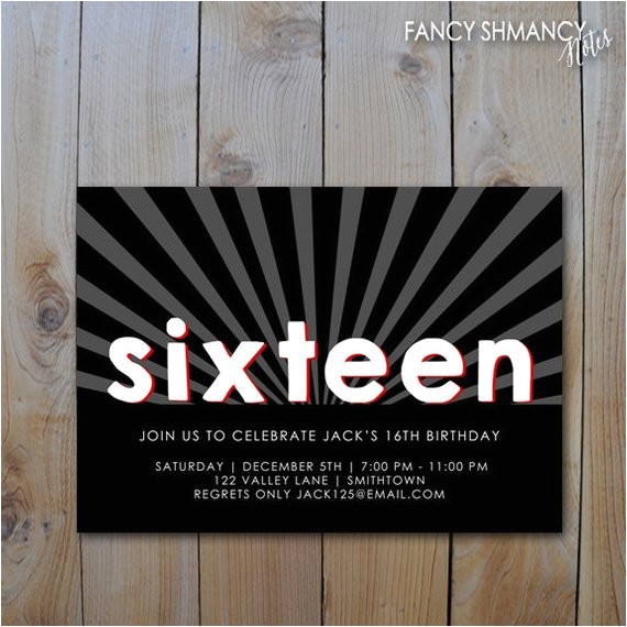 16th Birthday Party Invitations for Boys 16th Birthday Invitation Black White Red by