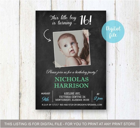 16th Birthday Party Invitations for Boys Sweet 16th Birthday Invitation for Boys Personalized