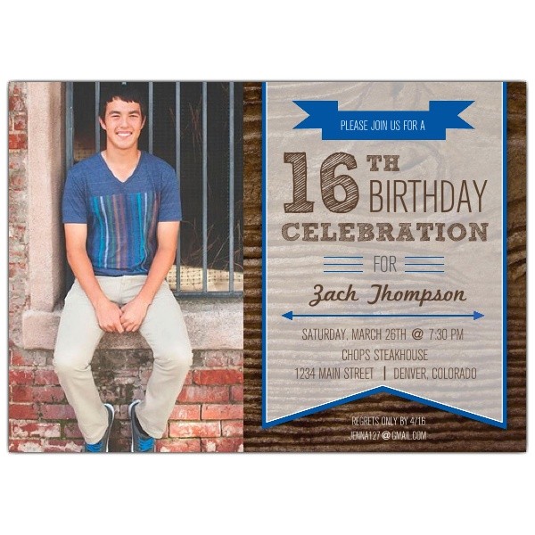 16th Birthday Party Invitations for Boys Woodsy Banner Boys 16th Birthday Invitations Paperstyle