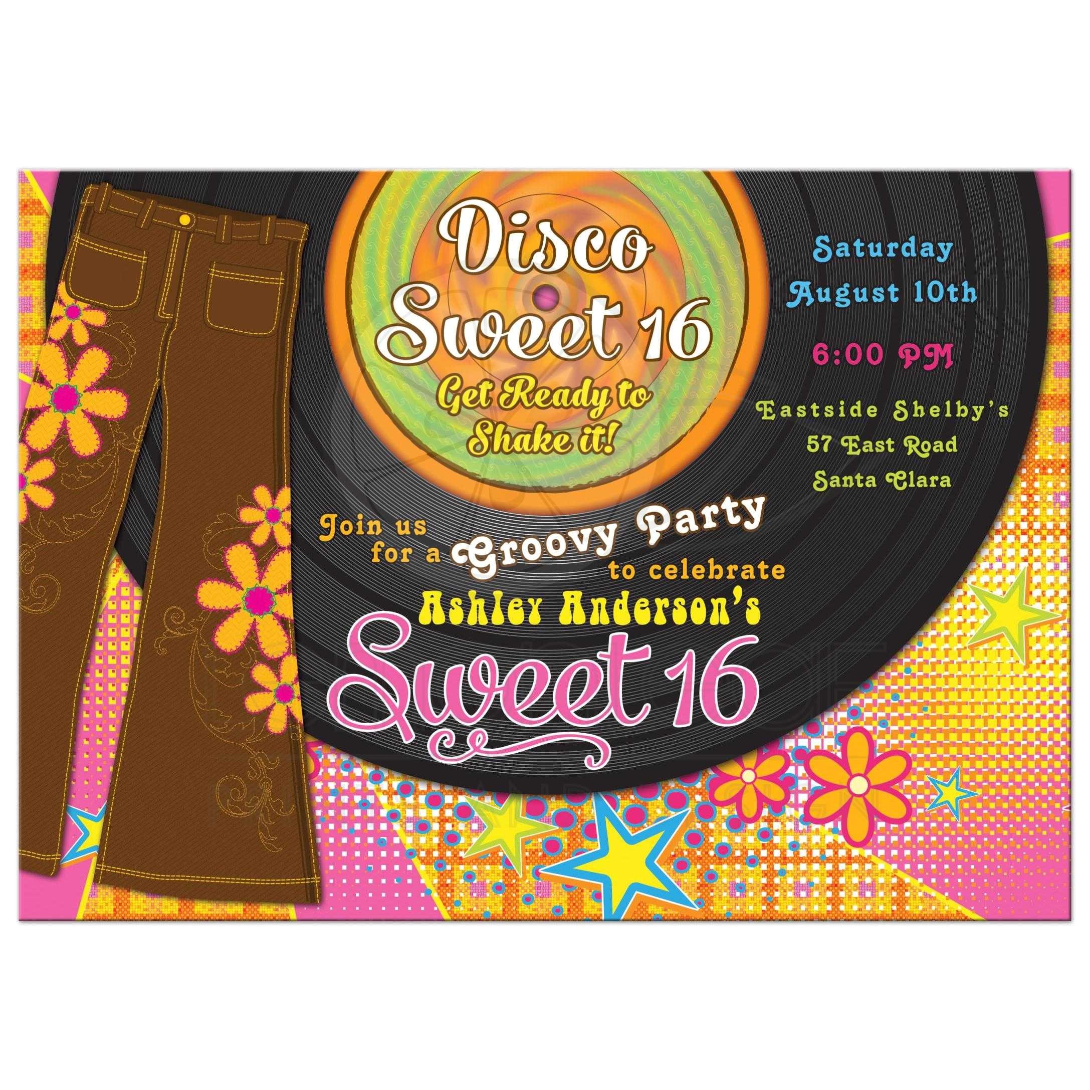 1970s Party Invitations 1970s Disco Sweet 16 Invitation Bellbottoms Record Album