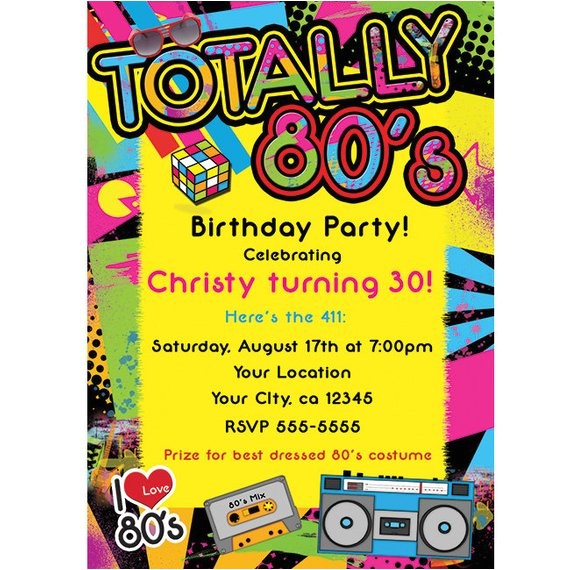 1980s Birthday Party Invitations totally 80 39 S 1980 39 S Retro Birthday Party by
