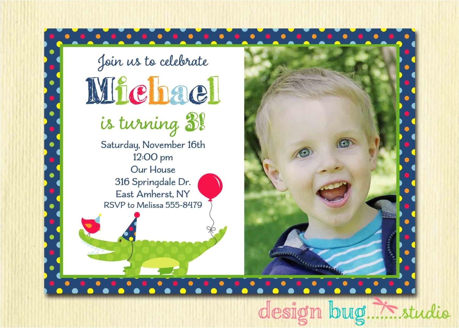 3 Year Old Boy Birthday Party Invitations Alligator Birthday Invitation Boys Polka Dot Invite Swamp