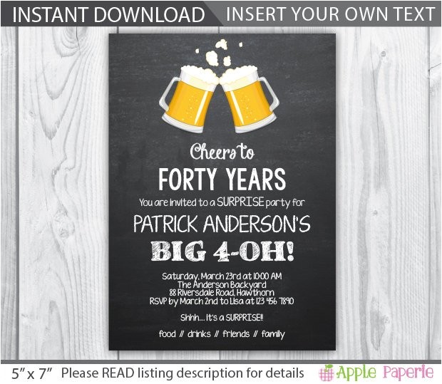 40th Birthday Party Invitations for Men 40th Birthday Invitation 40th Birthday Invitation for Men