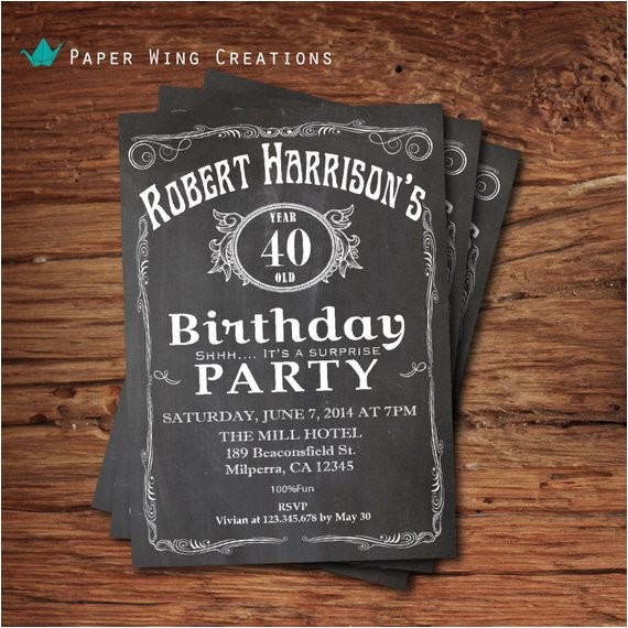 40th Birthday Party Invitations for Men 40th Birthday Invitation for Men by thepaperwingcreation