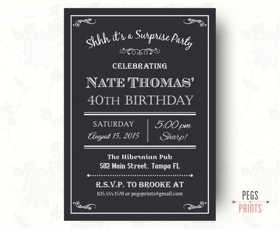 40th Birthday Party Invitations for Men Men 39 S 40th Surprise Birthday Invitation Milestone for
