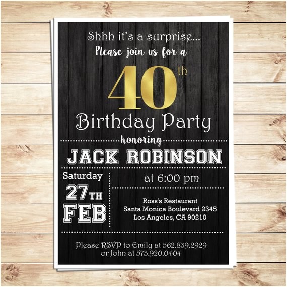 40th Birthday Party Invitations for Men Surprise 40th Birthday Party Invitations for Him Men 40th