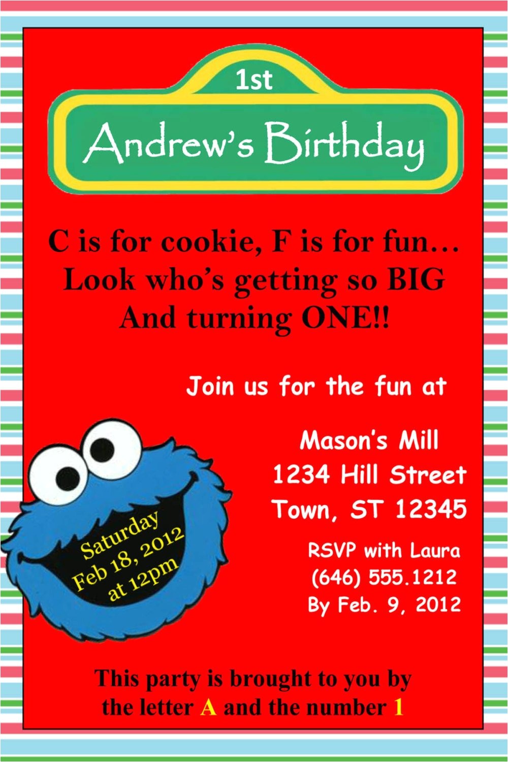 4×6 Party Invitation Templates Cookie Monster Invitation Template 4×6
