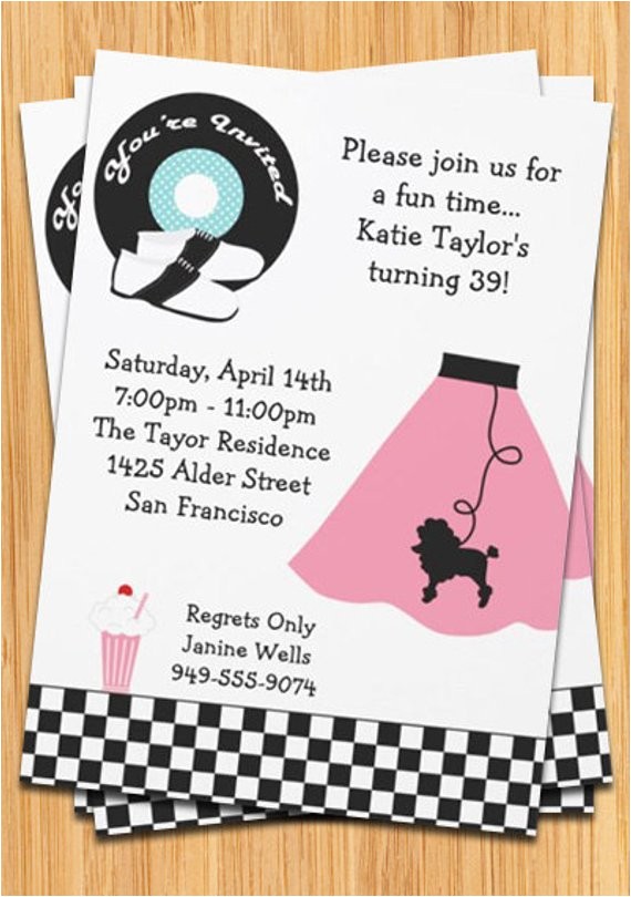50s Party Invitation Templates Free Retro 50 39 S Poodle Skirt Party Invitation
