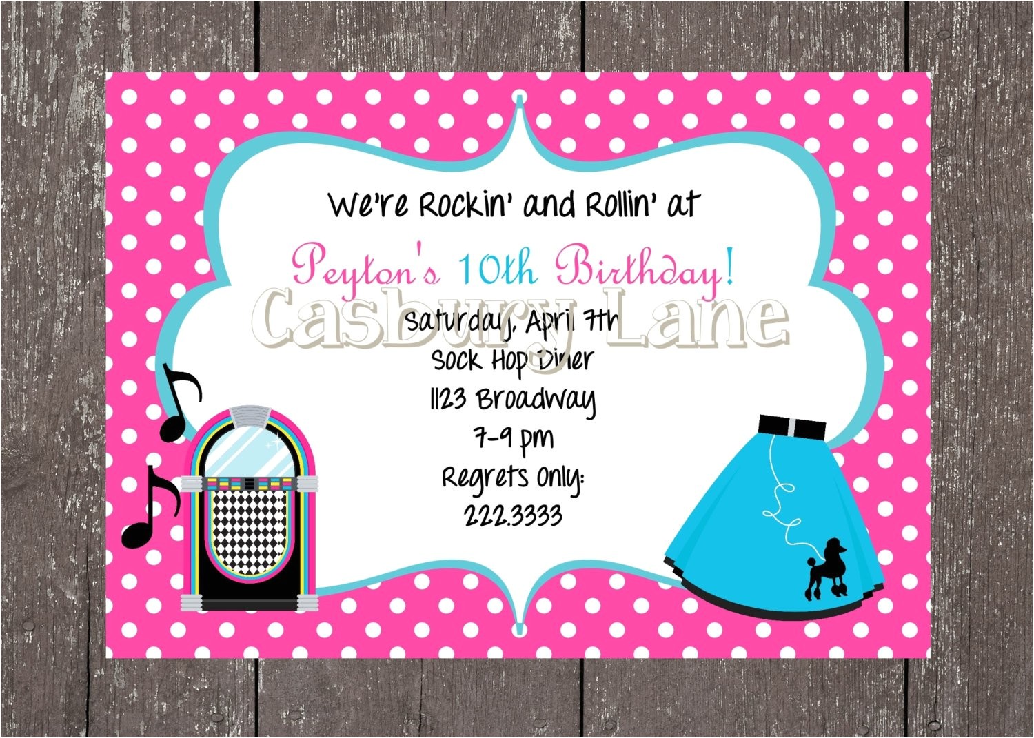 50s theme Party Invitations 50 39 S Party Invites and Party Tags 50 39 S Party