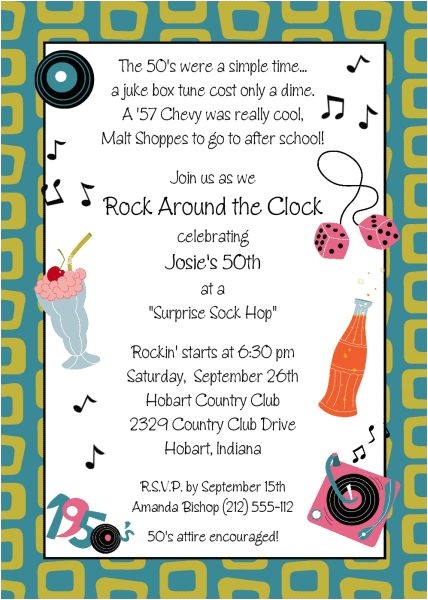 50s theme Party Invitations Image Detail for 50 39 S theme Birthday Party Invitation