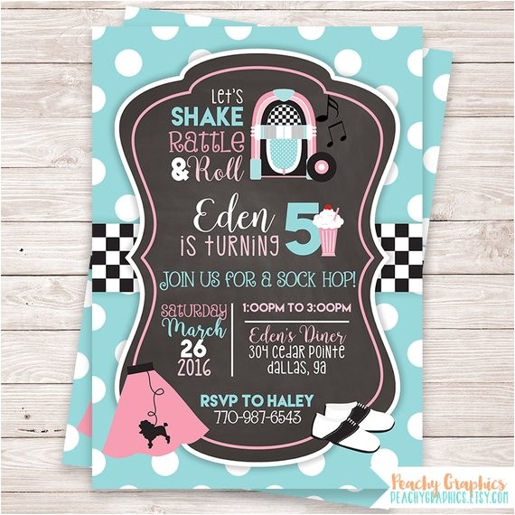 50s theme Party Invitations Printable 50 39 S Birthday Party Invitation sock Hop