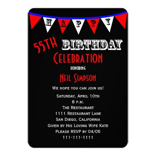 55th Birthday Party Invitations 55th Birthday Party Invitation Bunting Zazzle