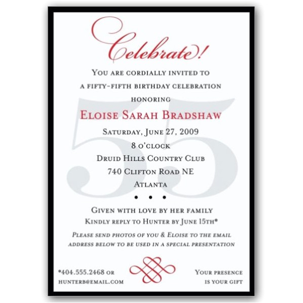 55th Birthday Party Invitations Classic 55th Birthday Celebrate Party Invitations Paperstyle