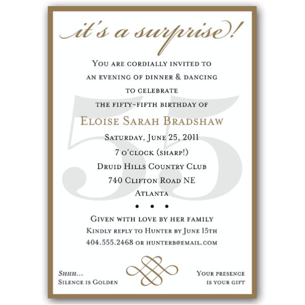 55th Birthday Party Invitations Classic 55th Birthday Gold Surprise Invitations Paperstyle