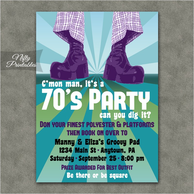 70 theme Party Invitation Wording 70s Party Invitations Nifty Printables