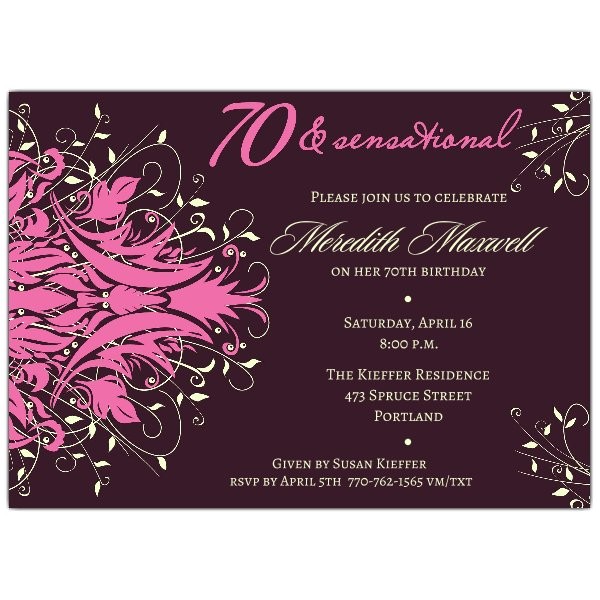 70th Birthday Party Invitations Wording andromeda Pink 70th Birthday Invitations Paperstyle