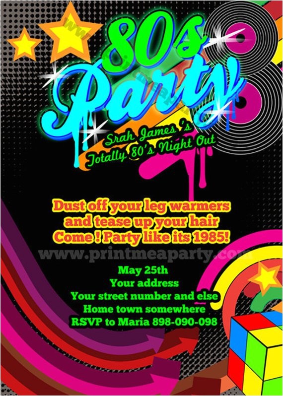80s Birthday Party Invitation Template totally 80 39 S Bling and Neon Birthday Party by Printmeaparty