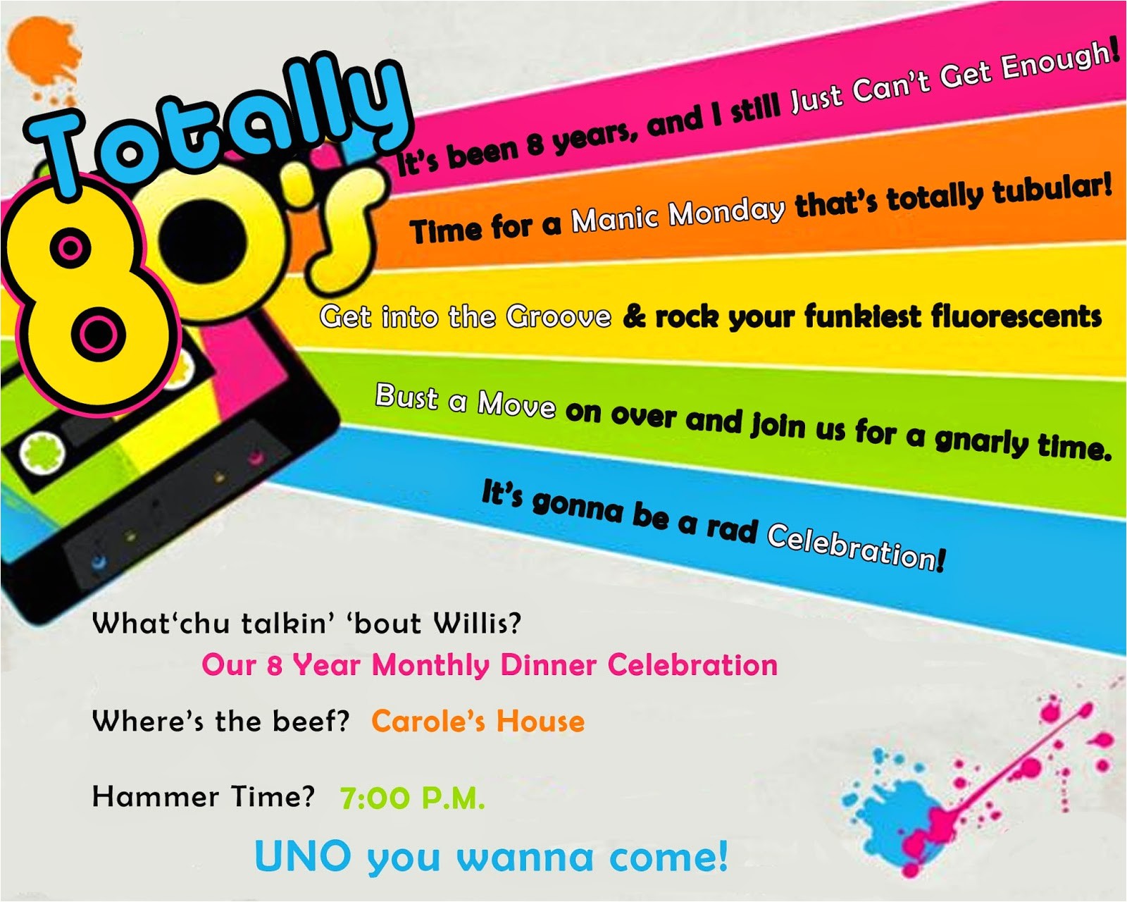 80s Birthday Party Invitation Wording 80s Party Invitation Wording Cimvitation