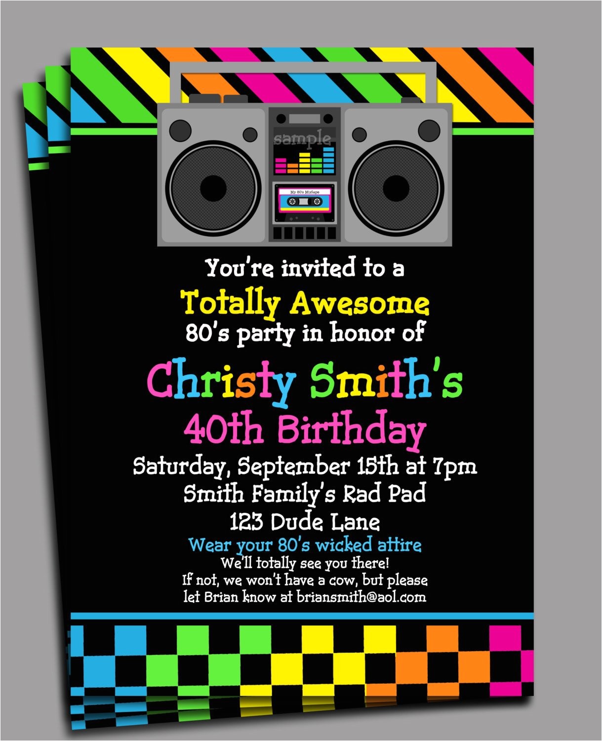 80s Party Invite 80s Party Invitation Printable or Printed with Free Shipping