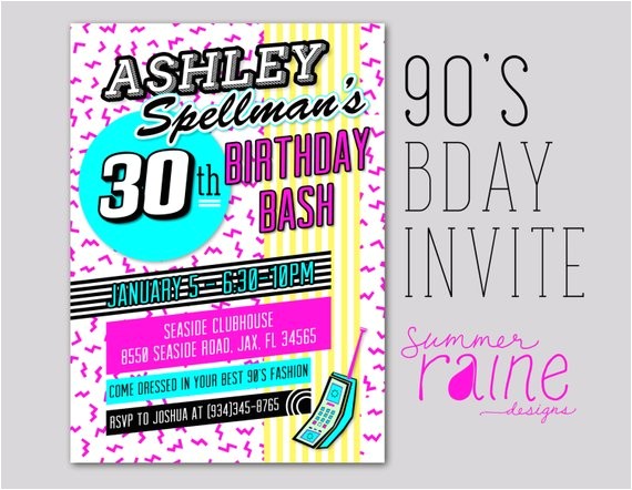 90s themed Birthday Party Invitations 90 39 S Invitation Printable Digital Birthday Party