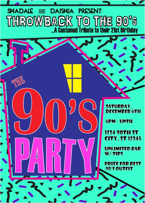 90s themed Birthday Party Invitations 90 39 S theme House Party Digital Birthday Invitation