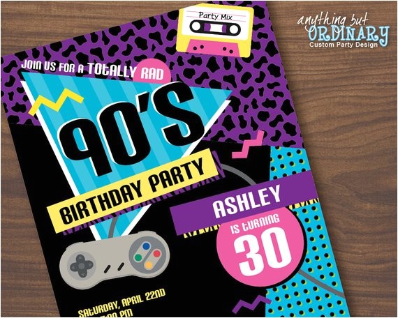 90s themed Birthday Party Invitations 90s Birthday Party Invitation 1990s Flashback Party Invites